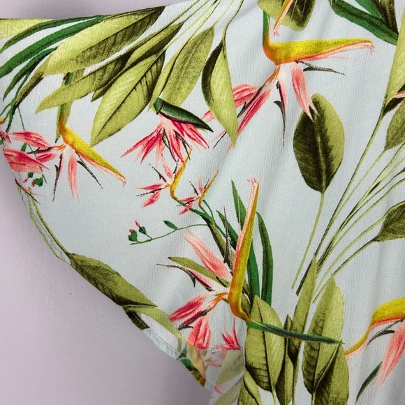 Zara Birds of Paradise Floral Open Back Dress Large Green Pink - Picture 7 of 16